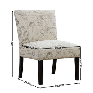 Botticelli English Letter Print Fabric Armless Contemporary Accent Chair