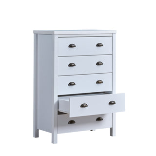 SAFARI 5-Drawer Chest with Interlock Drawer Feature – Pre-assembled Slide & Interlock System, Tall Dresser for Bedroom Clothes Organizer – Easy Assembly, Classic White