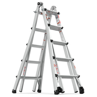 22ft Aluminum Multi-Position Ladder with Wheels, 300 lbs Weight Rating