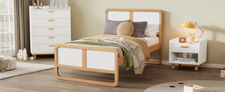 Modern Style Twin Size Solid Wood Platform Bed for Kids, Teens, Adults, No Box Spring Needed, Walnut and White