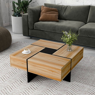 ON-TREND Unique Design Coffee Table with 4 Hidden Storage Compartments, Extendable Sliding Tabletop, UV High-Gloss Square Cocktail Table for Living Room, 31.5"x31.5"