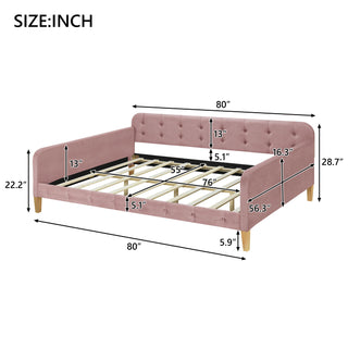 Full Size Upholstered Daybed with 4 Support Legs, Pink