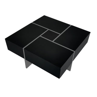 ON-TREND Unique Design Coffee Table with 4 Hidden Storage Compartments, Extendable Sliding Top, UV High-Gloss Finish, Square Cocktail Table for Living Room, 31.5" x 31.5"