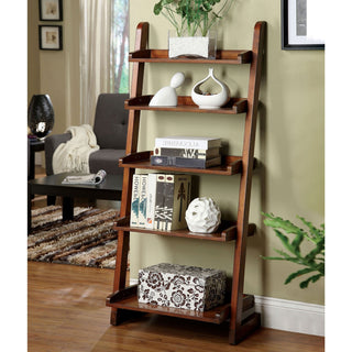 Antique Oak 1pc Ladder Shelf 5-Tier Shelf for Books Modern Style Living Room Display Shelf / Book Shelf