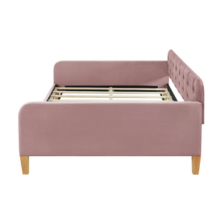 Full Size Upholstered Daybed with 4 Support Legs, Pink