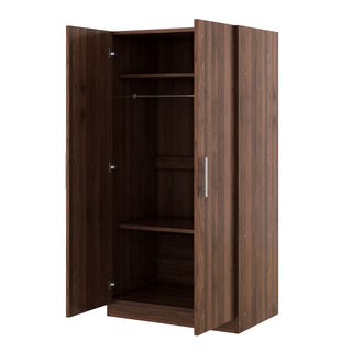 2-Door Wooden Wardrobe Armoire with 3 Storage Shelves, Brown