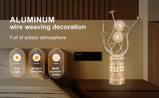 Aluminum Golden Rose Copper/Silver Wire Bud Flower Bud Table Lamp for Living Room, Nightstand Bedside Table Lamp for Bedroom, LED Lamp