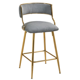 SET OF 2,26'' Counter height bar stools Corduroy kitchen island counter bar stool with back,golden chromed base and footrest (GREY)