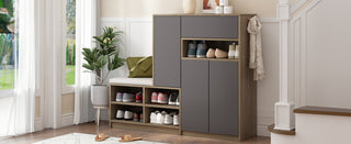 ON-TREND 2-in-1 Shoe Storage Bench & Shoe Cabinet, Multi-functional Shoe Rack with Padded Seat, Adjustable Shelves for Hallway, Grey