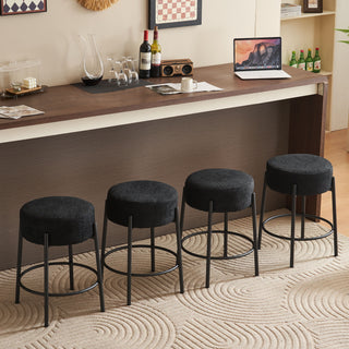 24" Tall, Round Bar Stools, Set of 2 - Contemporary upholstered dining stools for kitchens, coffee shops and bar stores - Includes sturdy hardware support legs