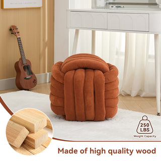 060-Chenille Fabric Modern Knot Design Ottoman Makeup Stool Footstool, Comfortable and Stylish Seat for Living Room, Bedroom,Orange