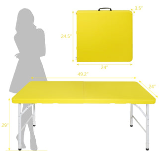 4ft Yellow Portable Folding Table Indoor&Outdoor Maximum Weight 135kg Foldable Table for Camping