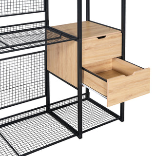 Open-Style Wardrobe with Hanging Rails, Shelves and Drawers, Black