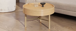 Modern Round Wood Rotating Tray Coffee Table with Storage & Metal Legs in Natural