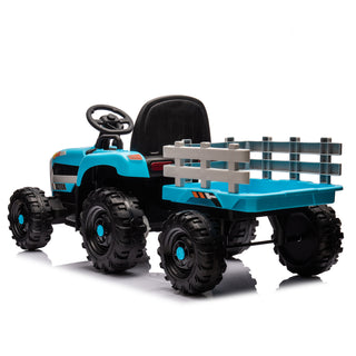 Ride on Tractor with Trailer,12V Battery Powered Electric Tractor Toy w/Remote Control,electric car for kids,Three speed adjustable,Power display, USB,MP3 ,Bluetooth,LED light,Two-point safety belt