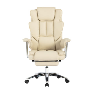 Big and Tall Executive Office Chair with Footrest – Leather Ergonomic Reclining High Back Computer Chair, Large Home Office Chair (Beige)