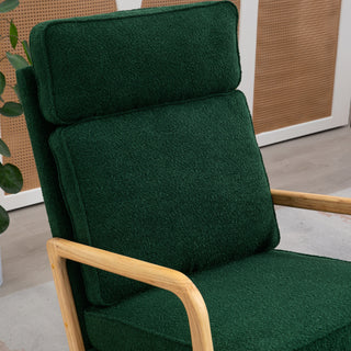 25.2"W Modern Rocking Chair Accent Lounge Armchair, Comfy Bouclé Upholstered High Back Wooden Rocker for Nursery, Living Room, Baby Kids Room, Bedroom, Green