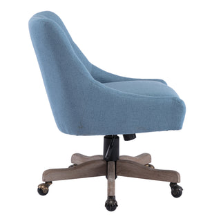 COOLMORE Office Chair Adjustable Height Swivel Chair with Wheels Linen Fabric Upholstered Computer Desk Chair with Wooden Legs (Navy Linen)