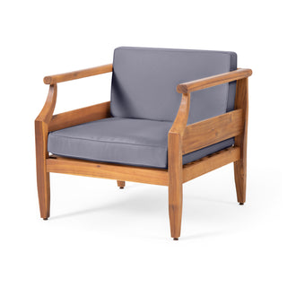 Aston Acacia Wood Outdoor Club Chairs with Cushions – Teak and Dark Gray