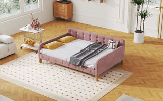 Full Size Upholstered Daybed with 4 Support Legs, Pink