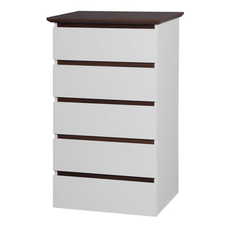 5-Drawer Dresser for Bedroom, Modern Closet Dressers Chest of Drawers, White and Walnut Storage Dresser Chest Cabinet Organizer Unit