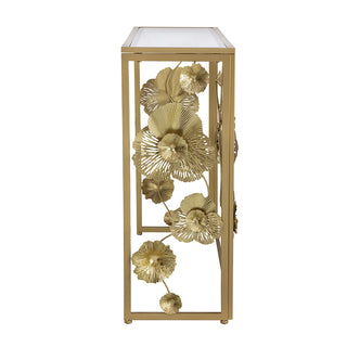 39.5" x 12" x 30.5" Gold Console Table with Mirrored Glass Top, Modern Entryway Table for Living Room Foyer Entryway