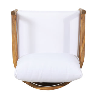 Outdoor Acacia Wood Patio Club Chair - Waterproof Thick Cushion Deep Seating, 400lbs Weight Capacity, for Porch, Garden, Backyard, Balcony (Light Teak Finish, White)