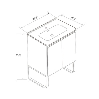 U093-Dalia30F-107 30" Light Wood Bathroom Vanity with Ceramic Sink – Freestanding & Wall Mounted, Large Storage, 2 Doors, Metal Support