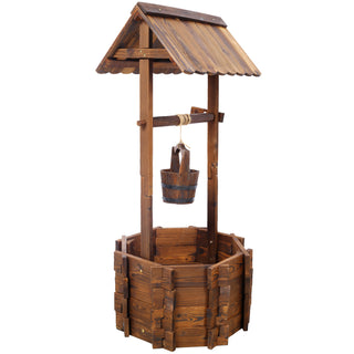 Rustic Wooden Wishing Well Planter Outdoor Home Décor for Patio, Garden, Yard w/Hanging Bucket ,20in