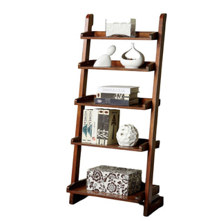 Antique Oak 1pc Ladder Shelf 5-Tier Shelf for Books Modern Style Living Room Display Shelf / Book Shelf