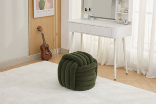 060-Chenille Fabric Modern Knot Design Ottoman Makeup Stool Footstool, Comfortable and Stylish Seat for Living Room, Bedroom,Green