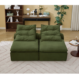 [NEW ARRIVED] [VIDEO PROVIDED]Modular Sofa,No Armrests,At will DIY,Soft Corduroy Fabric,Neck Pillow-Back Lounge Sofa Chair,Reading Nook, or Apartment Living, Lumbar Pillow,2 Seats,Upholstered,Green