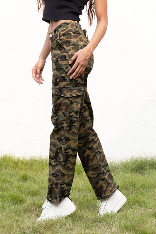 Camouflage Straight Leg Cargo Pants for Women