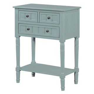 TREXM Narrow Console Table, Slim Sofa Table with Three Storage Drawers and Bottom Shelf (Light Blue)