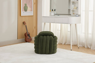 060-Chenille Fabric Modern Knot Design Ottoman Makeup Stool Footstool, Comfortable and Stylish Seat for Living Room, Bedroom,Green