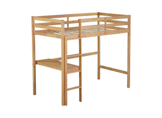 Twin High Loft Bed, Rubber Wood  Loft Bed with Safety Guardrail, built-in desk, ladder,White Oak