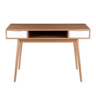 Pebble Contemporary Double Desk in Natural Wood with White Wood Drawers by LumiSource