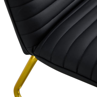 Black minimalist armless sofa chair with Pu backrest and golden metal legs, ideal for offices, restaurants, kitchens, and bedrooms