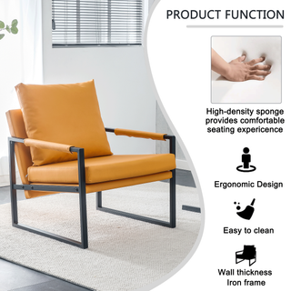 PU Leather Accent Arm Chair Mid Century Upholstered Armchair with Metal Frame Extra-Thick Padded Backrest and Seat Cushion Sofa Chairs for Living Room ( orange PU Leather + Metal Frame + Foam)SF-008