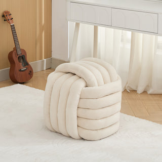 060-Chenille Fabric Modern Knot Design Ottoman Makeup Stool Footstool, Comfortable and Stylish Seat for Living Room, Bedroom ,Beige