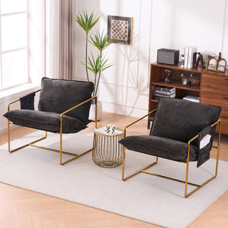 2 Chairs in 1 Box, Upholstered Hanging Armchair with Arm Pockets, Metal Frame, Gold-Plated Craftsmanship, Crushed Foam Cushions, Skin-Friendly Woven Fabric for Living Room and Bedroom, Dark Gray