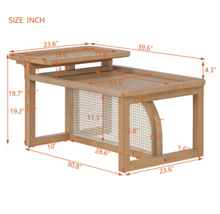 Modern 2 Piece Nesting Rattan Wood+ MDF Coffee Table Set in Natural