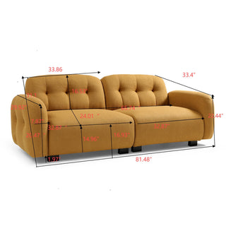 81.48" Modern 3-Seater Sofa Couch, Teddy Sectional with Wooden Legs, Upholstered Deep Seat Love Seat Chaise for Living Room, Bedroom, Apartment and Office, Cognac