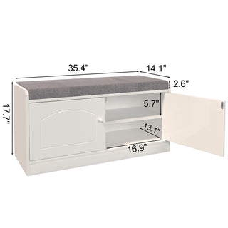 Shoe Storage Bench with 2 Door Cabinet, Cushioned Entryway Bench with Adjustable Shelves, Shoe Rack Bench for Entrance, Hallway, Bedroom - White and Gray