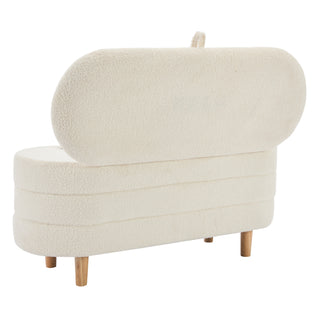 Elegant Upholstered Sherpa Fabric  Storage Ottoman with Wood Legs, Storage Bench for Bedroom, Living Room, White