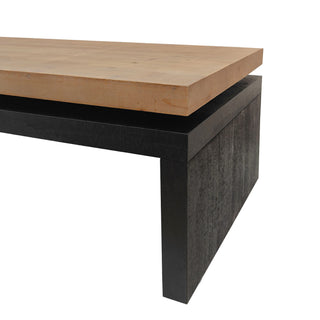 Black and Natural Wood Living Room Coffee Table, 2-Tiered Wood Tabletop, 47.6" L x 23.6" W x 16.3" H