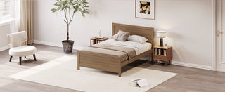 Wood Platform Bed Frame with Headboard, Mattress Foundation with Wood Slat Support, No Box Spring Needed, Full Size, Walnut