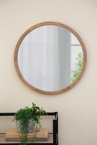 20" x 20" Circle Wall Mirror with Wooden Frame, Wall Mirror for Living Room, Dining Room, Foyer, Bathroom, Office