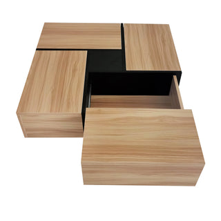 ON-TREND Unique Design Coffee Table with 4 Hidden Storage Compartments, Extendable Sliding Tabletop, UV High-Gloss Square Cocktail Table for Living Room, 31.5"x31.5"