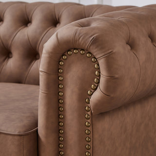 Classic Chesterfield Sofa Chair for Living Room Brown Faux Leather